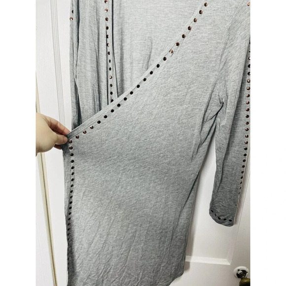 Soft Surroundings Waterfall Cardigan PL Studded Jersey Knit Stretch Viscose Gray - Picture 2 of 10